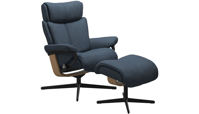 Stressless Magic with Cross Base and Stool in Clover Blue Fabric